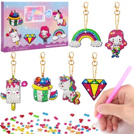 Aosmeol Diamond Painting Children, Pack of 6 5D Diamond Painting Keyrings, DIY Unicorn Diamond Pendant Ornaments, Diamond Painting Pictures Children, Crafts Girls 6 8 10 Years Gifts for Children