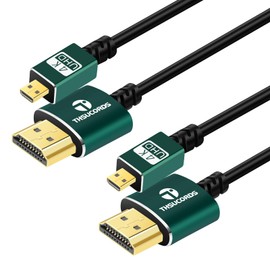 Thsucords Thin Micro HDMI to HDMI Cable 3.3FT 2Pack, Ultra Slim&Flexible Soft Micro HDMI D Type to HDMI A Type Cable Supports 3D/4K@60Hz/18gbps/2160P/1080P for GoPro Hero7/8/9 Raspberry Pi 4