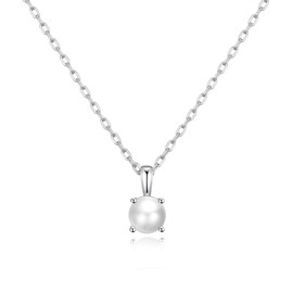 Philip Jones Sterling Silver June (Pearl) Birthstone Necklace Created with Gemstones from Zircondia®