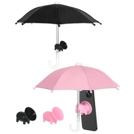 JIPUKE 2Pcs Phone Umbrella for Sun, with Piggy Suction Cups,Universal Adjustable Umbrella for Outdoor Photography, Cycling, Motorcycling, Black and Pink