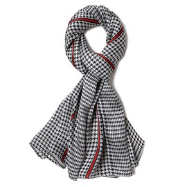 STORY OF SHANGHAI Women's Silk Scarf, 100% Silk, Colourful, in 20-Plus Designs, Warm and Soft, Stole, Neckerchief, 53 x 170 cm, Chequered Black