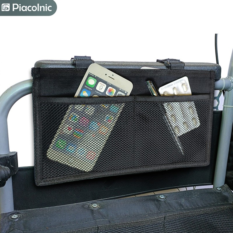 Wheelchair Side Organizer Storage Bag, Waterproof Armrest Pouch with Cup