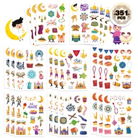 351PCS Eid Mubarak Theme Stickers for Kids Ramadan Kareem and Eid Stickers Sheets رمضان مبارك Holy Kaaba Quran Ramadan Decoration Islamic Muslim Party Supplies Decorations