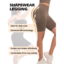 ECIFEE Shapewear Legging Butt Lifting Pants Tummy Control Sculpting Panty Thigh Slimmers, Black& Brown Shorts,2 Pack, Large