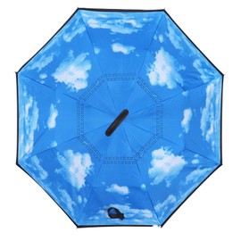 Wxjiahetai Inverted Reverse Umbrella with C-shaped Handle Windproof Upside Down Umbrellas for Rain Double Layer Hands Free Umbrella for Women and Men (High clouds)