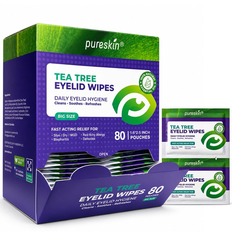 Pureskin Eyelid Wipes with Tea Tree Oil - 80 Eye