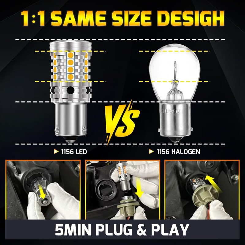 UPXSXT 2Pcs 1156 LED Bulb Amber, 7507 BAU15S Py21w Led