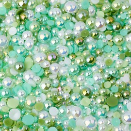 TANOSII 56g Flatback Pearls and Rhinestones 3mm-10mm Mix Half Round Pearls Resin Rhinestones for Crafts 1700PCS for DIY Nail Face Art Crafts Jewelry Decoration Green Series
