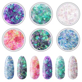 12 Boxes Mermaid Iridescent Chunky Glitter Flakes Chrome Nail Sequins Aurora Holographic Mermaid Nail Glitter Flakes Glitters Chunky Iridescent Flakes for Face Eyes Body Hair Nail Decoration