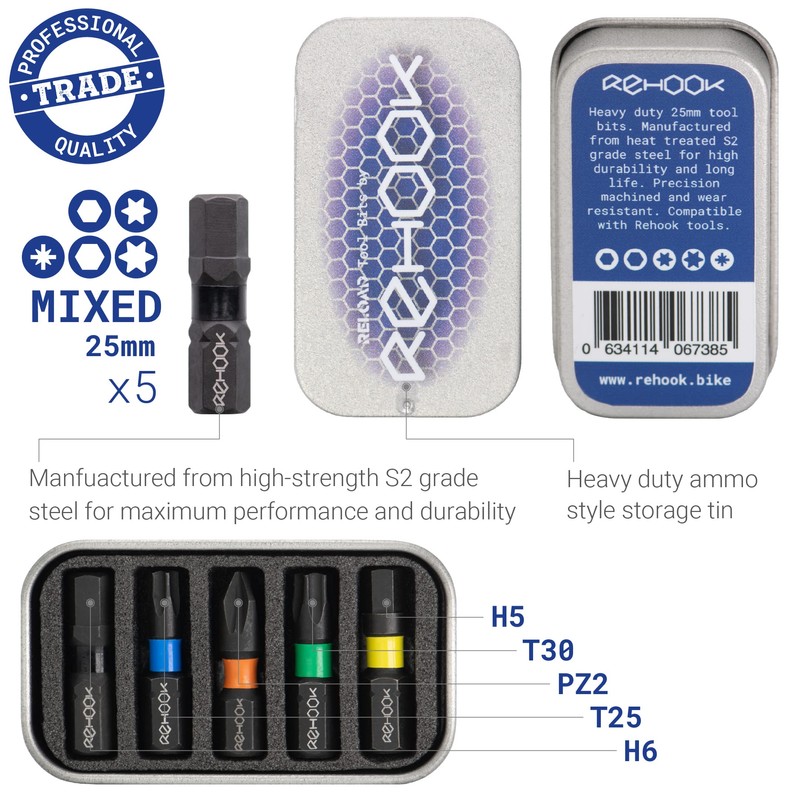 Rehook Reload 5X Mixed Tool Bits for Cyclists - 25mm