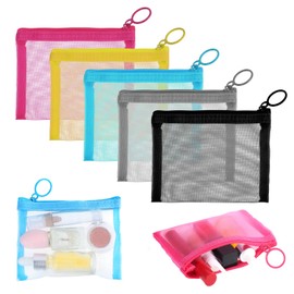 5pcs Mini Zipper Mesh Bags,Lipstick Cosmetic Accessories Organizer,Nylon Makeup Mesh Pouches,Cosmetic Travel Toiletry Bag for Home Office Purse