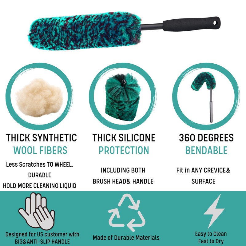 oesee Professional 4 Pack Long Handle Wheel Brush Kit for