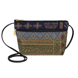 Danny K. Women's Tapestry Zipper Purse Crossbody Handbag, Adjustable Cord, Handmade in USA (Neptune/Blue)