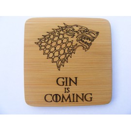 BAMBOO GIN IS COMING GAME OF THRONES INSPIRED COASTERS DRINKS MAT ENGRAVED NOVELTY BIRTHDAY PRESENT WEDDING HOUSE WARMING GIFT LASER ENGRAVED STARK WINTER WOLF (2)