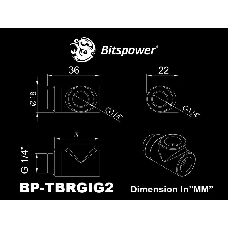 Bitspower T-Block Rotary Fitting, Matte Black
