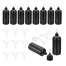 sourcing map 10Pcs Squeeze Bottle, 100ml/3.4oz Glue Tip Applicator Bottles Plastic Liquid Glue Bottle for Paper Crafts, Painting, Oil, Ink(Black, with 10 Funnel)