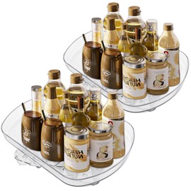 LISHINE 2 Pack Lazy Susan for Refrigerator, 15.7 Inch Fridge Lazy Susan Organizer, Clear Rectangular Lazy Susan Turntable for Refrigerator Organizers and Storage, Kitchen and Cabinet