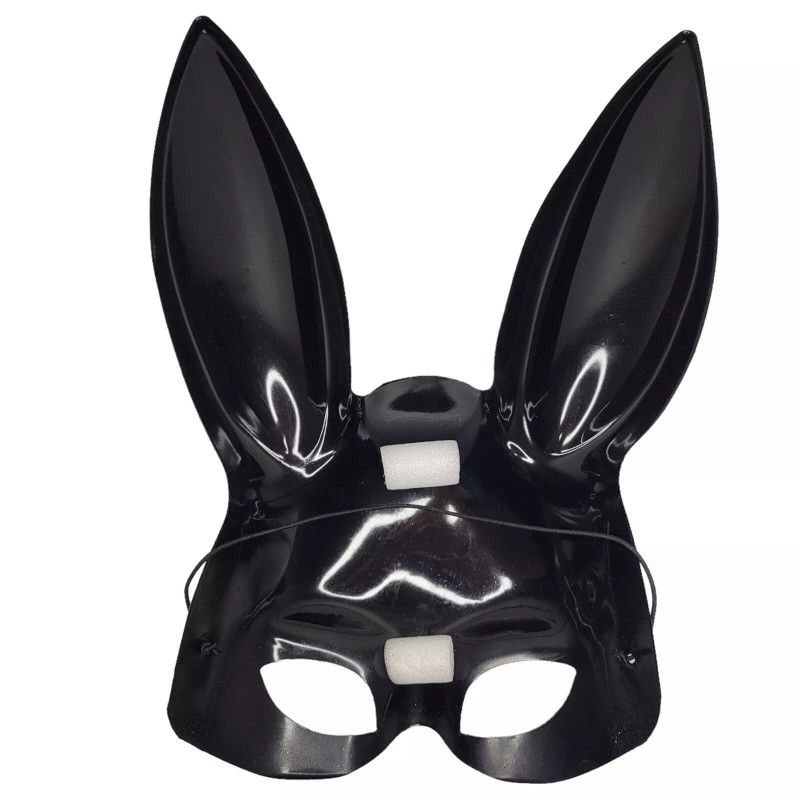 Glitter Bunny Mask Tall Ears Elastic Strap Rabbit Costume Black