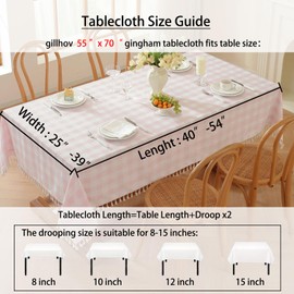 gillhov Gingham Tablecloth Rectangular, Tassels Checkered Table Cloth Washable Cotton Linen Plaid Table Cover for Spring Summer Kitchen Dining Party,Pink and White,55x70