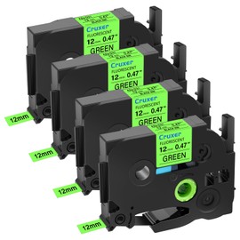 4 Pack Cruxer Replacement for P-Touch TZe-D31 TZ-D31 TZeD31 0.47" 12mm Black Text Green Fluorescent Laminated Compatible with ptouch PT-D210 D600 D400 D450 D200 D220 PT-H110 PT-P710BT Label Marker