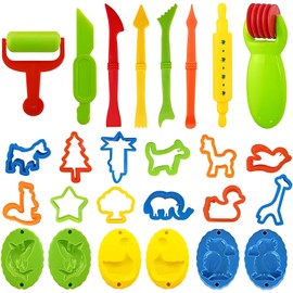 DxxD Modelling Clay Set for Children, 26 Pieces Clay Accessories Dough Plasticine Tools, DIY Modelling Clay, Extruder, Kitchen Toy, Educational Toy Gift for Boys and Girls 2-10 Years