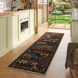 Vowkten Runner Rug for Kitchen Rug Non Slip 2'x6' Washable Rugs with Rubber Backing Soft Nomadic Animal Carpet Runner for Kitchen, Laundry, Bedroom, Bathroom, Brown