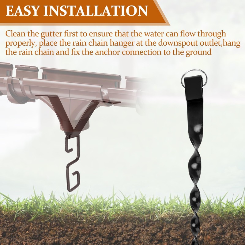 Rain Chains Clip and Ground Anchor Kit, for Outdoor Garden