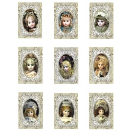 Electric Quilt Company Fabric Antique Dolls A Crazy Quilt Cotton Fabric Quilt Blocks (9) @ 2X3" Each