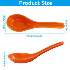 Cjueiom 6Pcs Rice Spoons, Chinese Soup Spoons for Ramen, Wonton & Noodle Dishes, Asian Plain Style, Orange