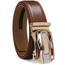 YOORAN Men's Automatic Leather Belt without Holes for Business Suit, Width 35 mm, Size Adjustable, 04 Brown