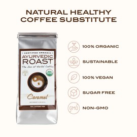 Ayurvedic Roast - Caramel, Organic Coffee Substitute Caffeine Free Antioxidant Adaptogenic Non Acidic Grain Coffee Chicory Ashwagandha 11 oz.