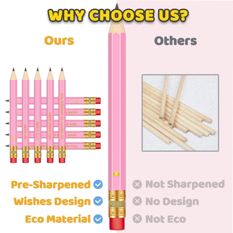 Vusnud 50Pcs – Baby Shower Sharpened Half Pencils with Erasers,