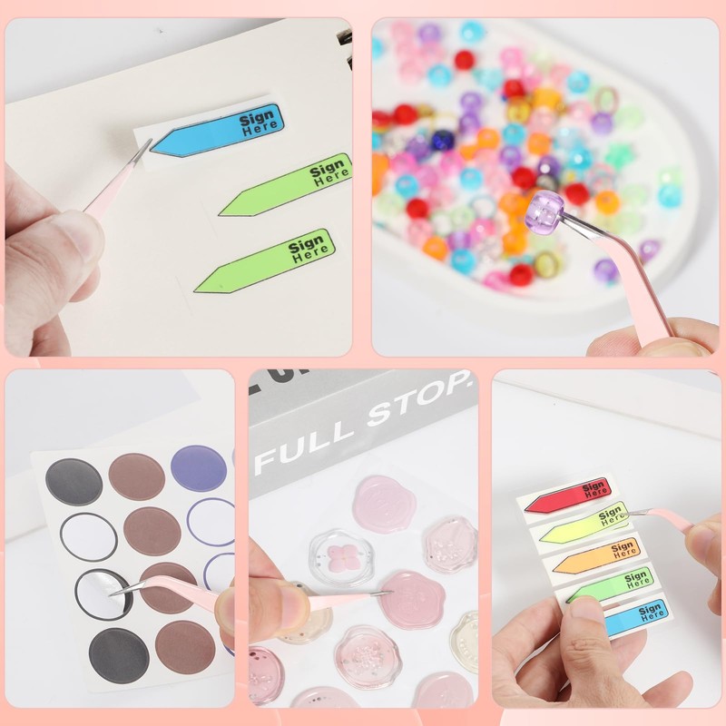 Guduling 2 Pcs Sticker Tweezers,Pink Tweezers,Stainless Steel Eyelash Tweezer for