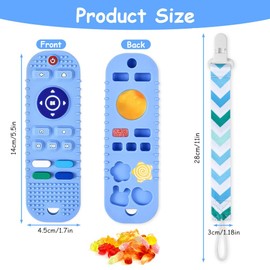 Silicone Baby Teething Toys, Remote Control Shape Teethers Toys with Teething Tubes and Pacifier Clip, Baby Teething Toys for 3 Months+, Remote Teething Toy BPA Free/Freezable/Dishwasher Safe(Blue)