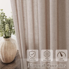 Oatmeal Beige Pleated Linen Curtains 96 Inches Long Curtains for Living Room Bedroom 2 Panel Set Cream Semi Sheer Window Curtain Light Filtering Textured Drapes for Patio Sliding Door 8 FT,40x96 Inch
