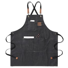 FREESE Men's Outdoor Apron, Camping, Work, DIY, Craftsman, Chef, Work Apron, Thick Cotton, Canvas, Black
