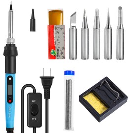 FEITA Electric Soldering Iron Kit with 80W LCD Digital Adjustable Temperature Soldering-Iron, 5 Soldering Tips, Rosin Flux, Solder Wires & Stand, Electrical Soldering Kit for Electronics