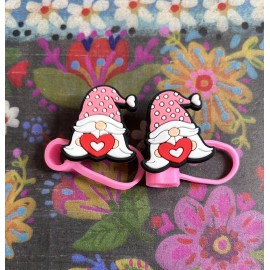 Unbranded NEW 2 Piece Valentine’s Day Gnome Troll Straw Toppers Silicone Heart Love Gnomes