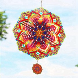 KJKVIVH 1 PCS Mandala Wind Spinner Luxury Art Garden Hanging Outdoor Decoration Stainless Steel