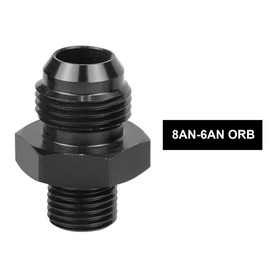 Dexepe 2PCS Aluminum 8AN to 6AN ORB Male Fuel Rail Adapter Fittings with 37 Degree Flare and Black Anodized Finish for Car Fuel, Cooling, and Power Steering Systems