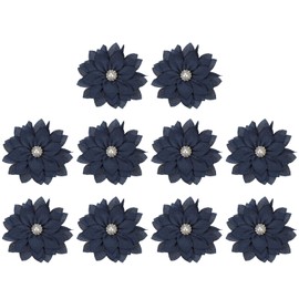 PATIKIL 2.4" Fabric Brooches Flowers, 10 Pcs Fabric Flowers for Brooch Pin Sewing Fabric Appliques Headband Embellishments with a Pearl for DIY Craft Wedding Decor, Navy Blue