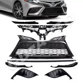 GD-AUTO Fits Toyota Camry SE 2021-2023 Front Grille BK Trim Fog Light Bezel Set 9pcs