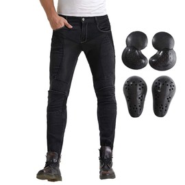 Summer Mesh Motorcycle Riding Jeans With Armor Motocross Racing Slim Stretch Pants (XL=34, Black)