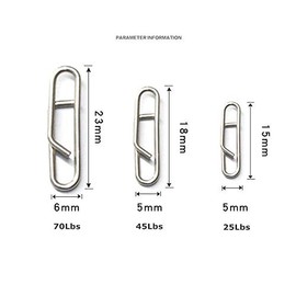 Z&S 100 piezas por paquete de clips de alimentación de acero inoxidable para señuelo de pesca, conector rápido para kayak, deriva, pesca, broches de velocidad, M_18 mm_45lbs