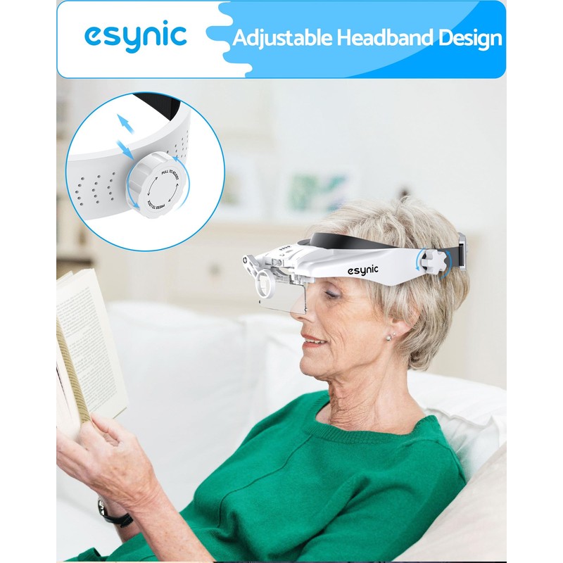 eSynic Comfort Fit Head Magnifier 1.5X-14.5X with LED Light &