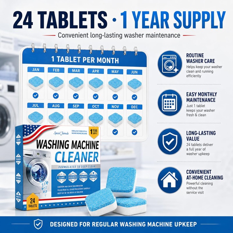 Dorwrnln Bio-Enzyme Washing Machine Cleaner Tablets 24 Pack, 5X Power