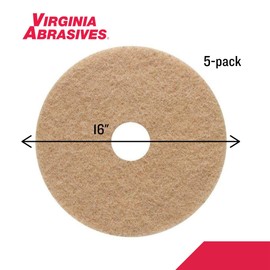 Virginia Abrasives 16" Tan Floor Maintenance Pads – Light Buffing, Scrubbing, Non-Woven, Thick Replacement Pads for Orbital Machines, 5-Pack