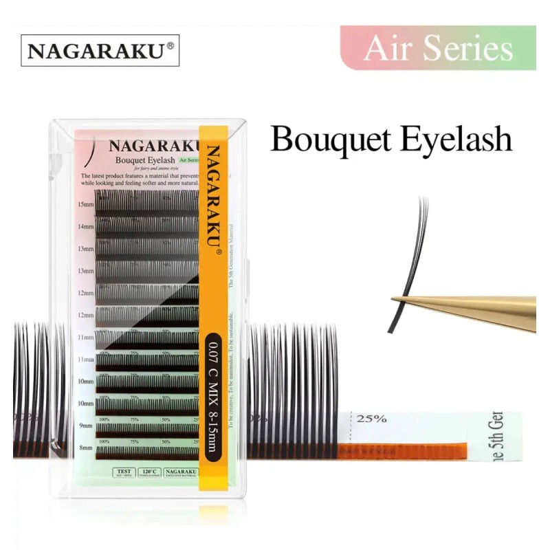 Bouquet Extensión De Pestañas Nagaraku Negro 0.07 C Y D