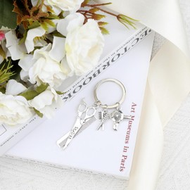 SHTALHST Hair Stylist Keychain,Hairdresser Keychain with Grooming Tool Charms,Appreciation Gift for Pet Groomers Hairstylists
