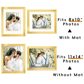 SNXJWA Gold 11x14 Picture Frame with Mat for 8x10 Display, Wall Photo Frame for Horizontal and Vertical, 1 Pack